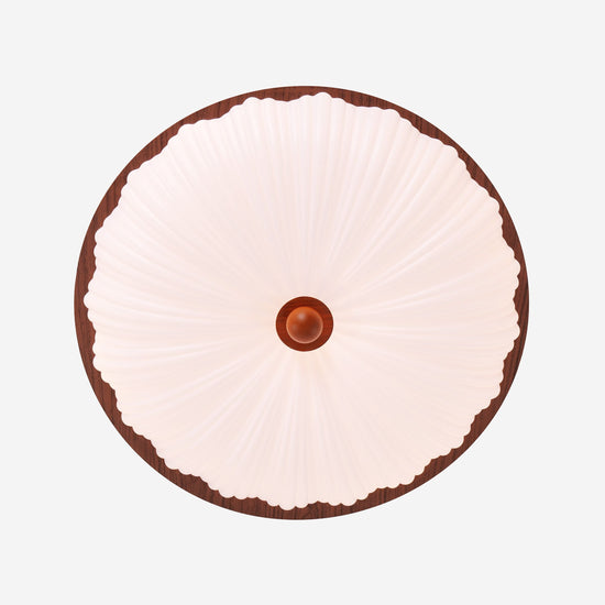 walnut scalloped acrylic ceiling light mounted close to the ceiling