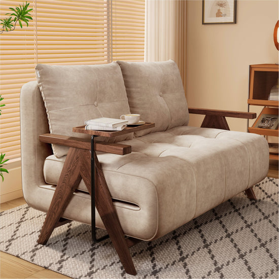 Cottonfy Foldable Matte Fabric Solid Wood 3 Mode Sofa Bed Living and homeBeige 166CM 