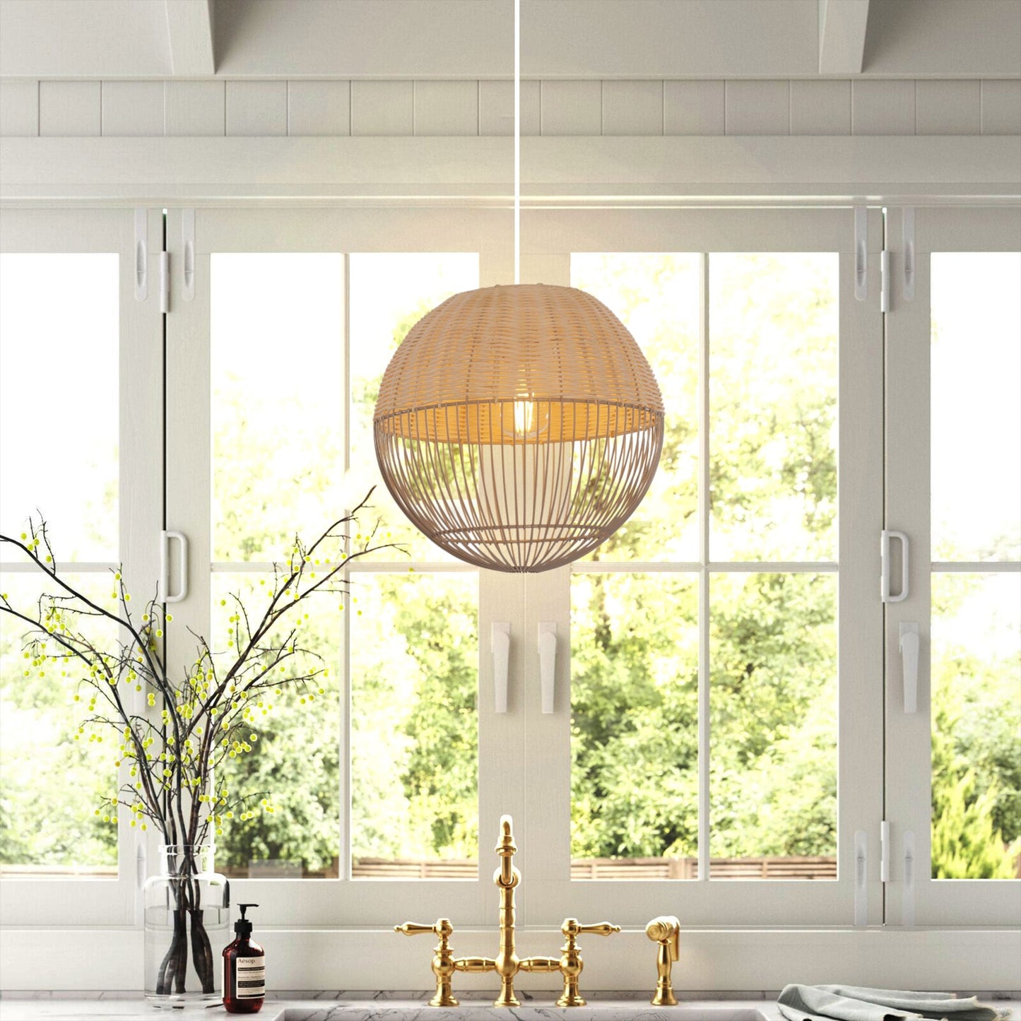 Lightsin Chic Rattan and Metal Pendant Light for Kitchen Lightsin UK 