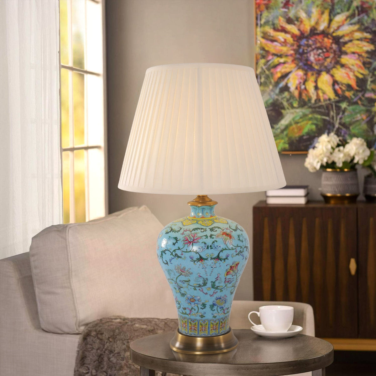Lightsin Colorful Handcrafted Ceramic Table Lamp - Ideal for Bedroom, Desk & Living Room Lightsin UK Sky Blue M