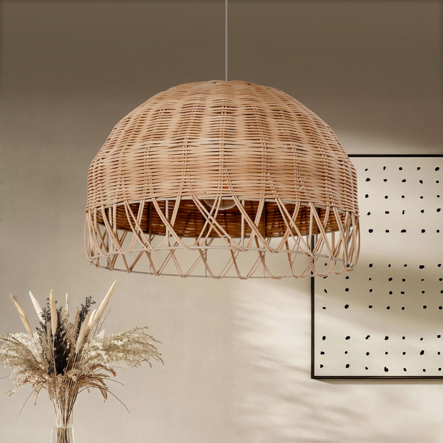 Lightsin Boho Half Sphere Rattan Pendant Light Lightsin UK 1 Unit 