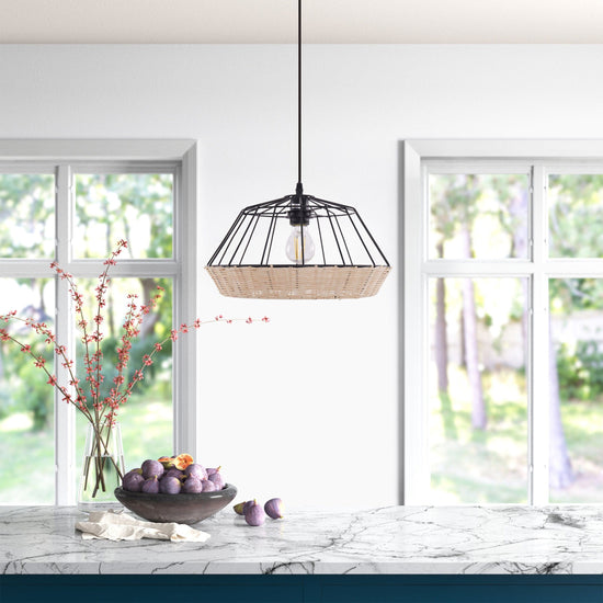 Rustic Dining Room Woven Rattan Paper Rope Iron Chandelier for Kitchen Aisle Reading Corner Living and Home G