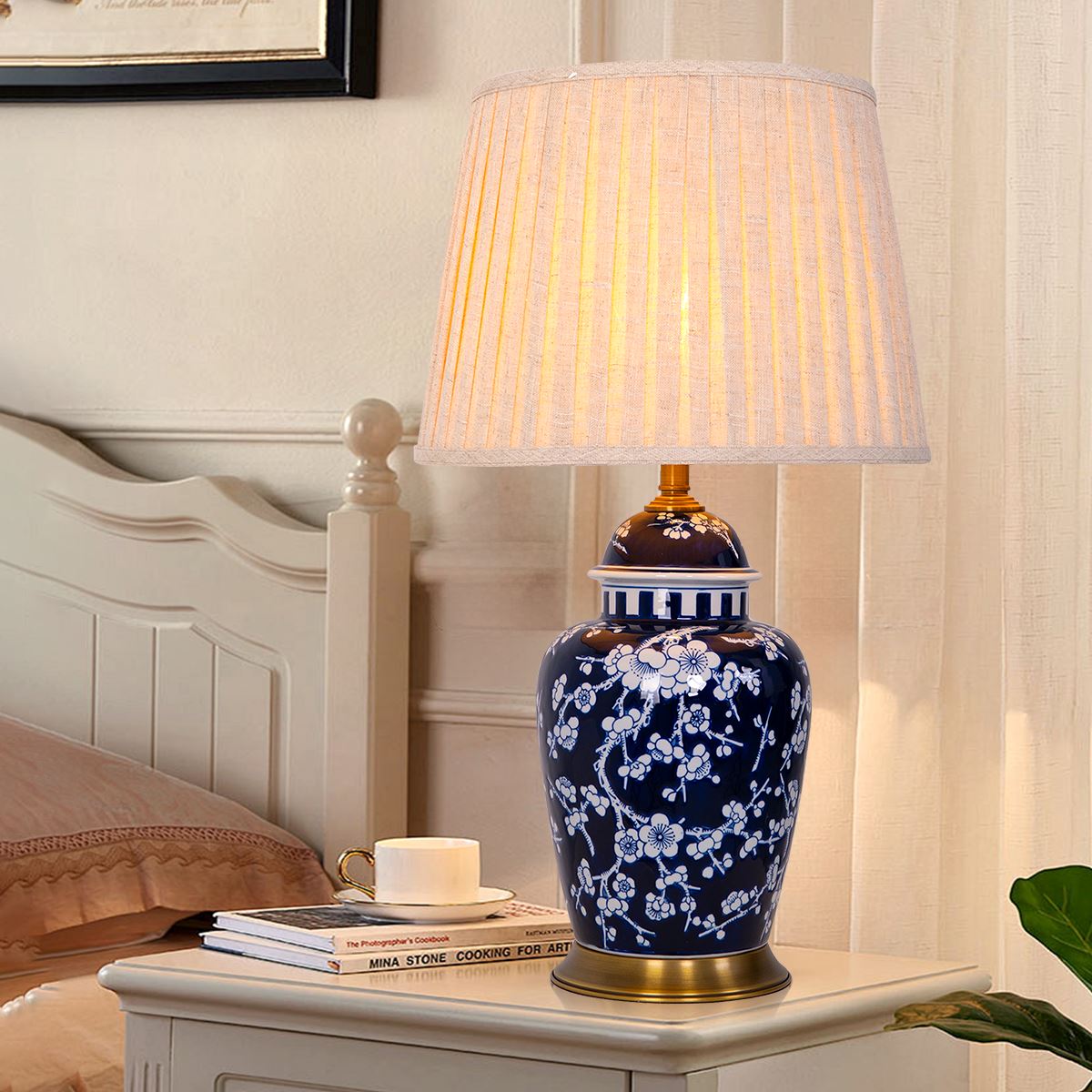Living Nest UK Vintage Floral Ceramic Table Lamp with Brass Base and Fabric Shade Living Nest UK