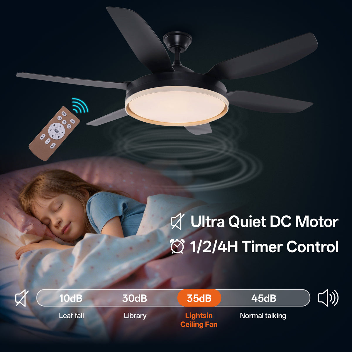 Black 56inch Ceiling Fan Light with Remote