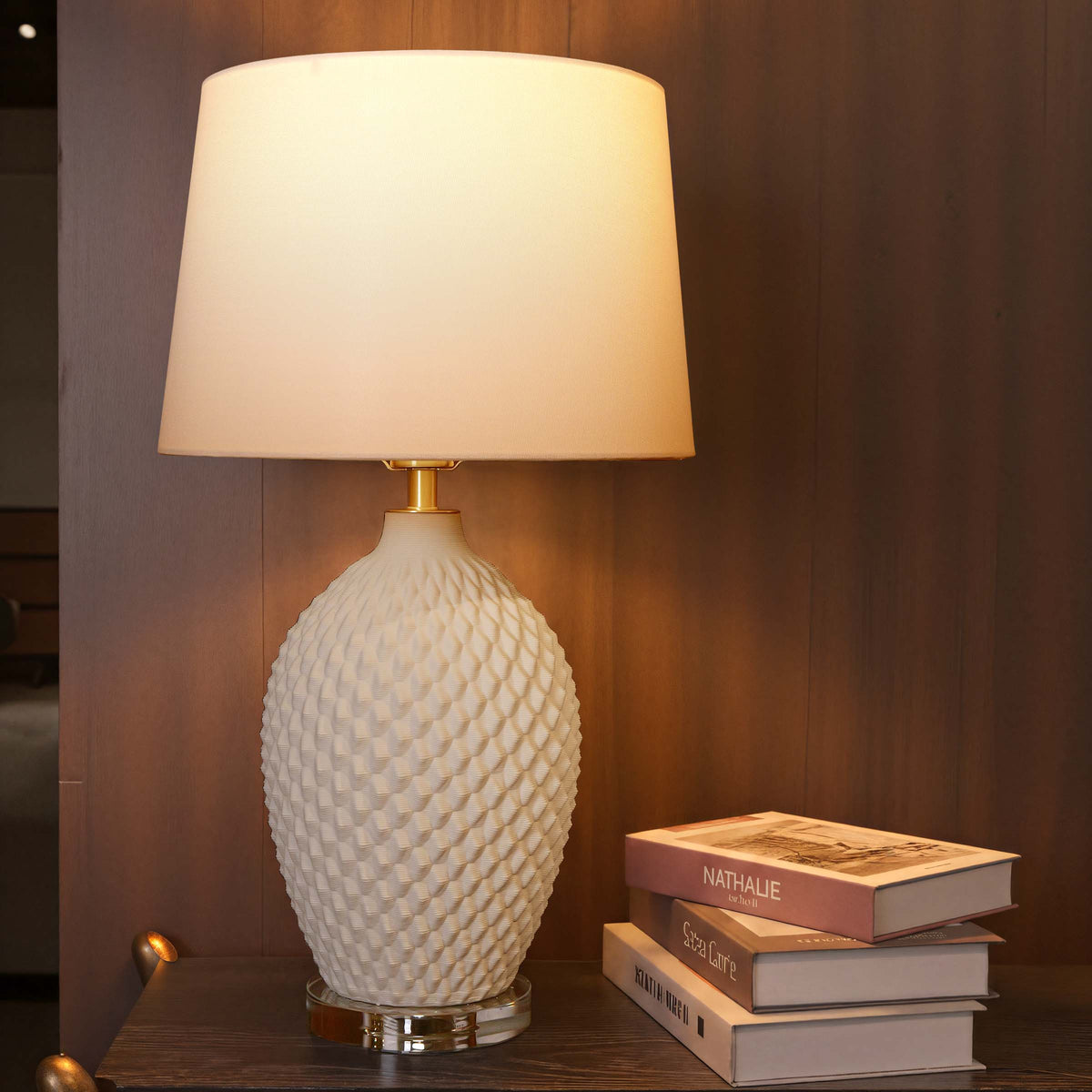 Lightsin 3D Pure White Diamond Embossed Relief Pattern Ceramic Table Lamp Lightsin UK