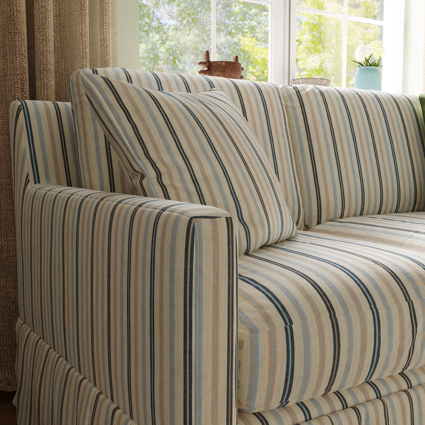 Country Check Sofa with Removable Skirted Covers