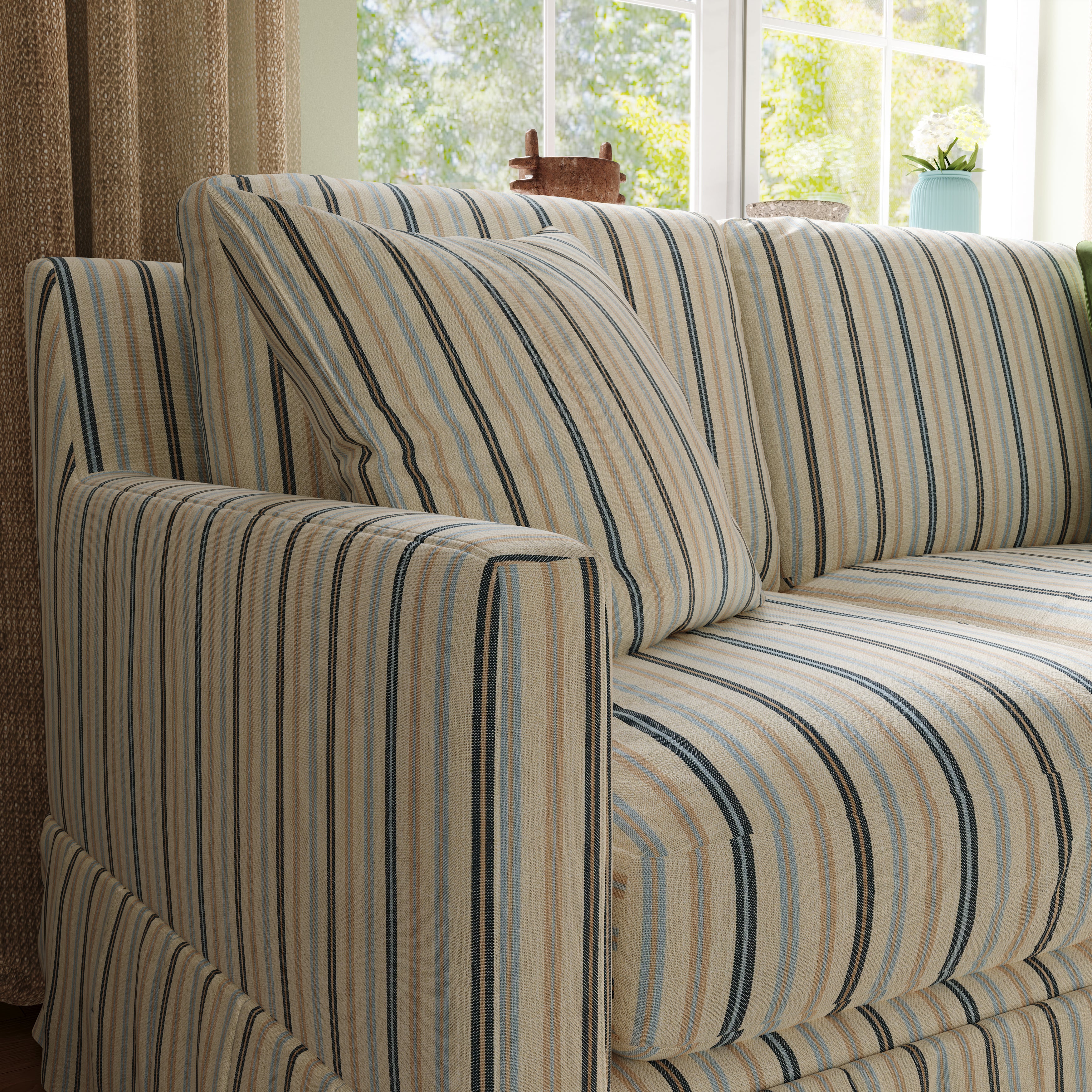 Country Check Sofa with Removable Skirted Covers