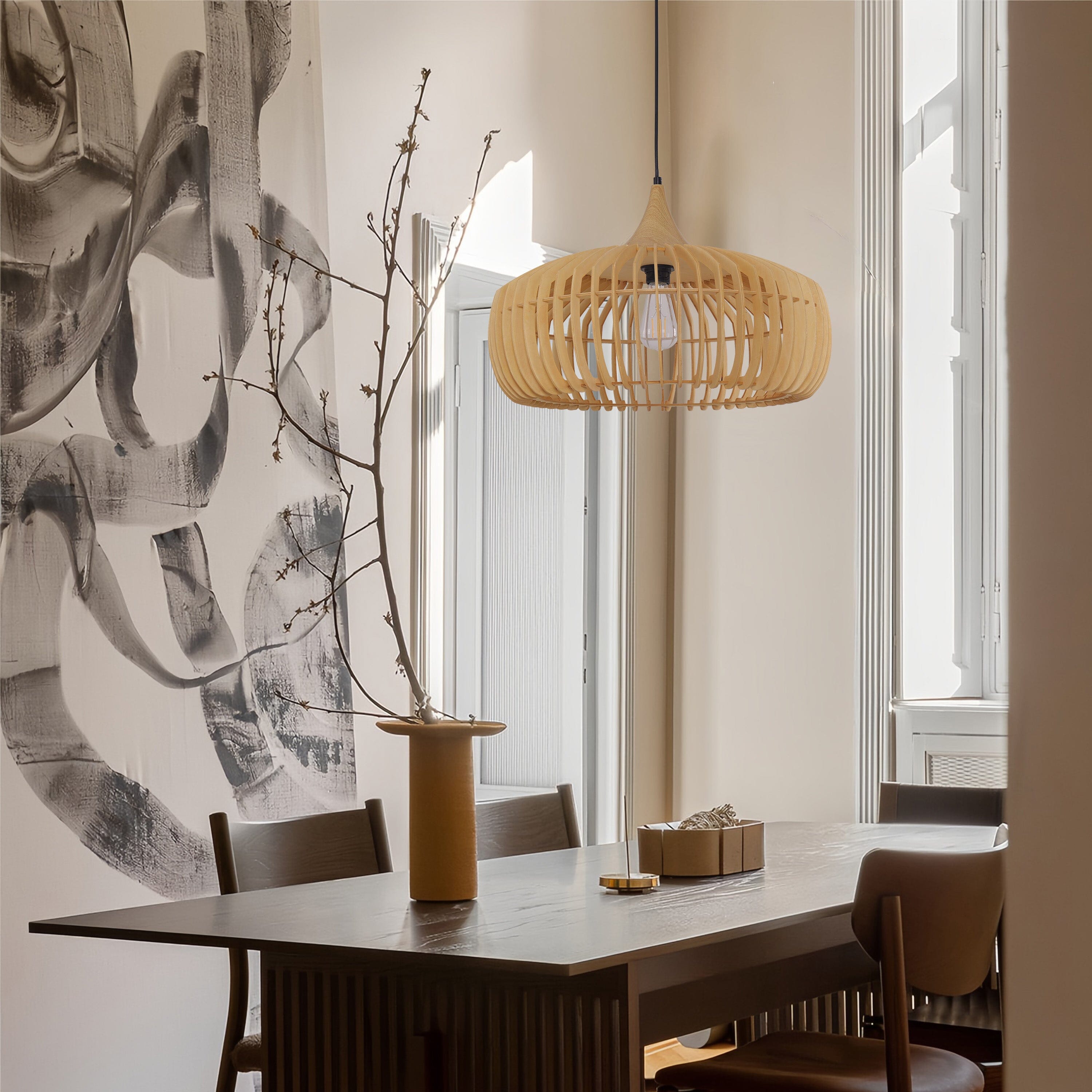 Living Nest UK Rustic Dining Room Woven Rattan Paper Rope Iron Chandelier for Kitchen Aisle Reading Corner Living and Home K 55cm Dia