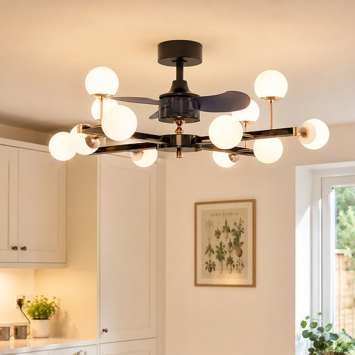 Modern Black & Gold Sphere Finish 3-Blade Ceiling Fan Light with Remote