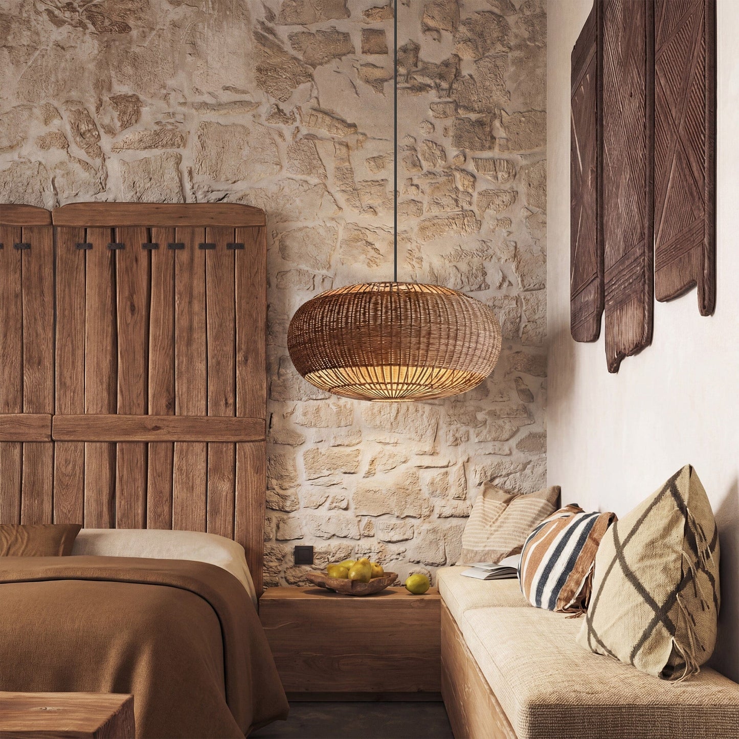 Lightsin Handcrafted Split Rattan Basket Pendant Light for Dining Room, Living Room Living and Home