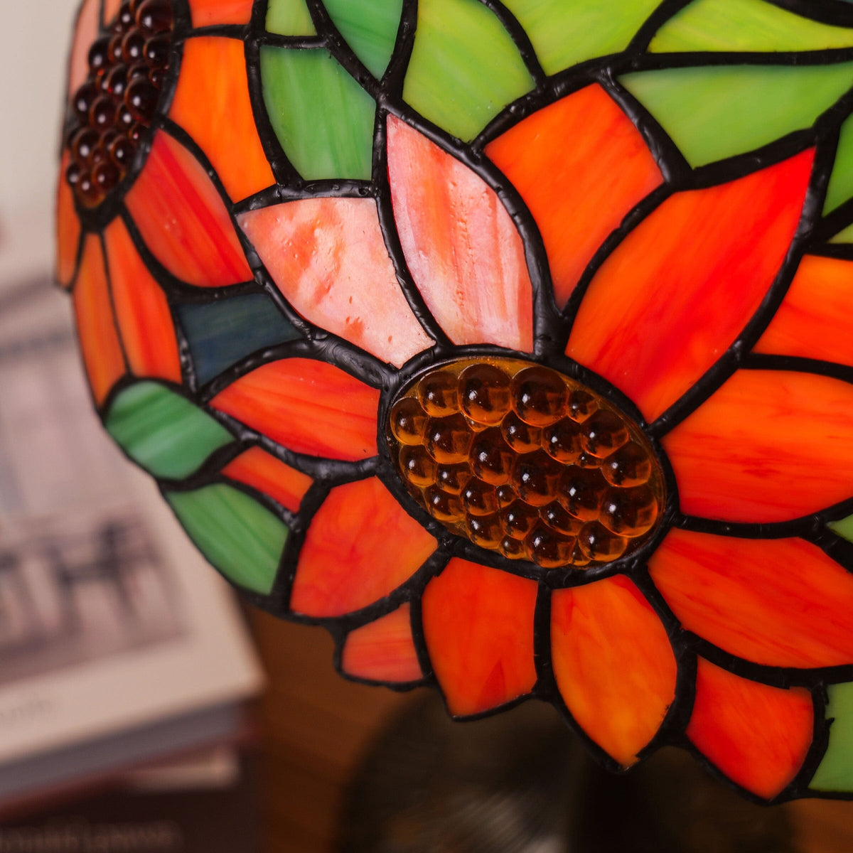 Living Nest UK Tiffany Table Lamp | Handcrafted Stained Glass Floral Petals Series Green and Blue Living Nest UK