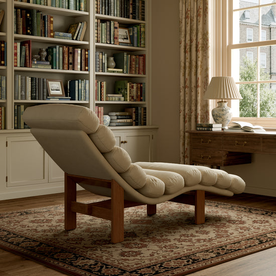 Modern Ergonomic Corduroy Chaise Lounge with Natural Wooden Frame