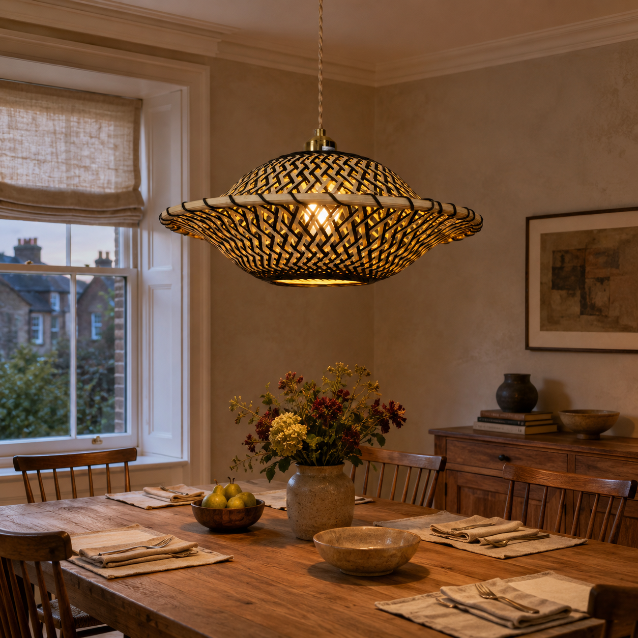 Handcrafted Elegant Natural Black Bamboo Pendant Light