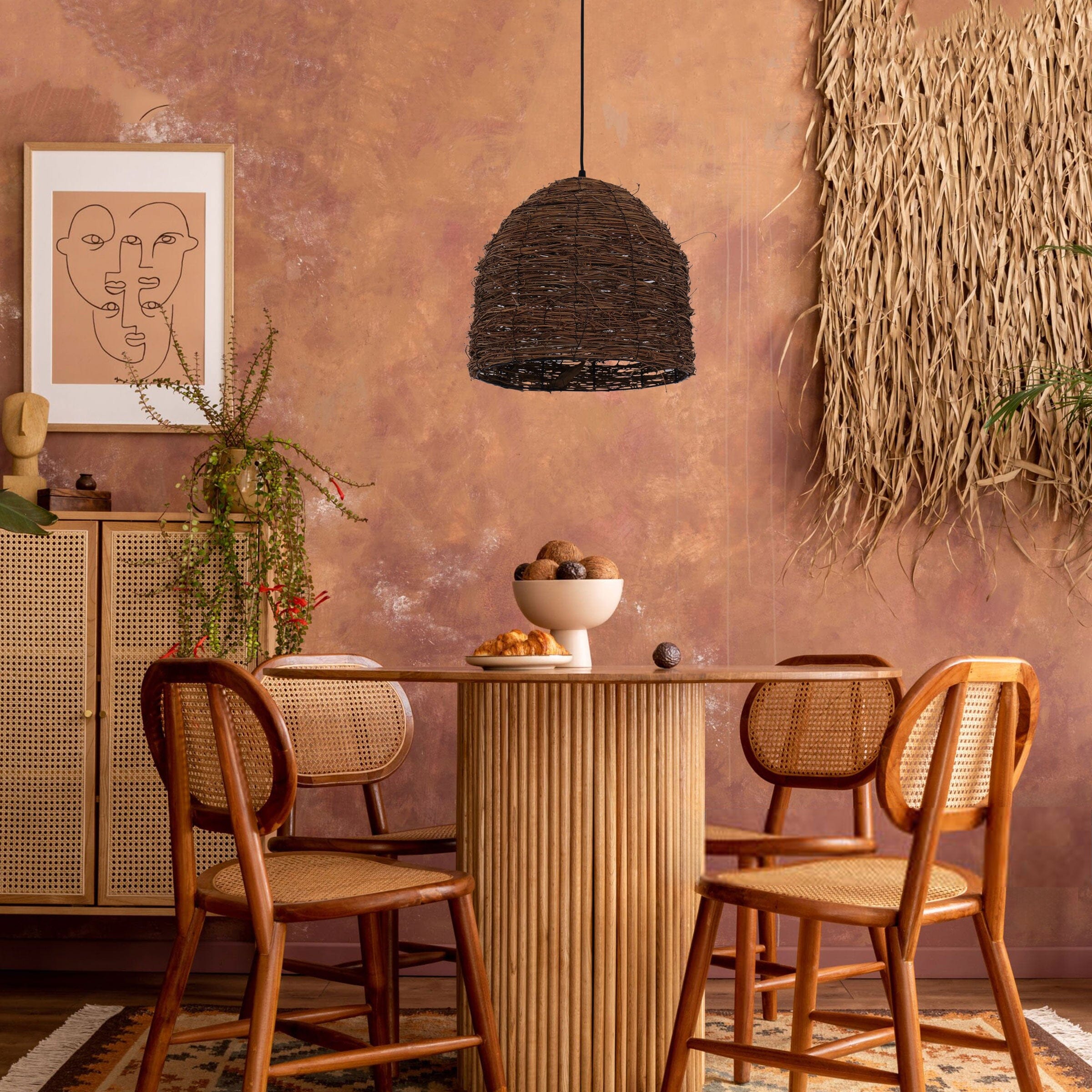 Living Nest UK Rustic Woven Rattan Dome Pendant Light for Cozy Interiors Living Nest UK