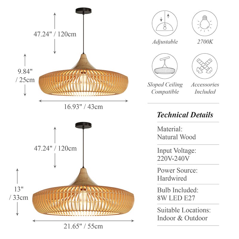 Lightsin Shadome-Lightsin Handcrafted Wooden Kitchen Pendant Light Fixtures Lightsin UK