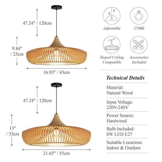 Lightsin Shadome-Lightsin Handcrafted Wooden Kitchen Pendant Light Fixtures Lightsin UK