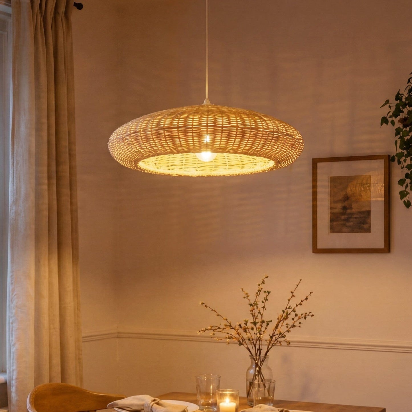 Lightsin Japanese Shell-Inspired Rattan Pendant Light Natural Serenity Lightsin UK 1 Unit 