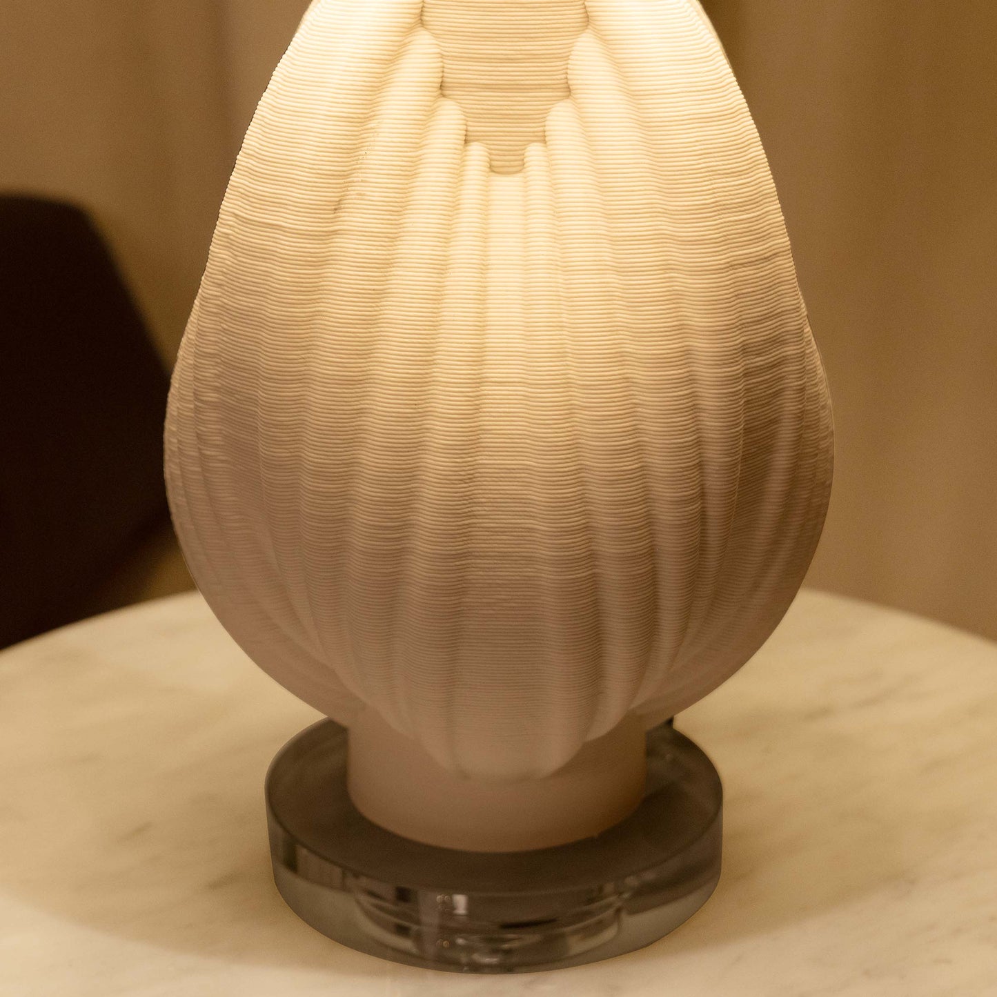 3D Pure White Pod Threaded Ceramic Table Lamp with Fabric Shade