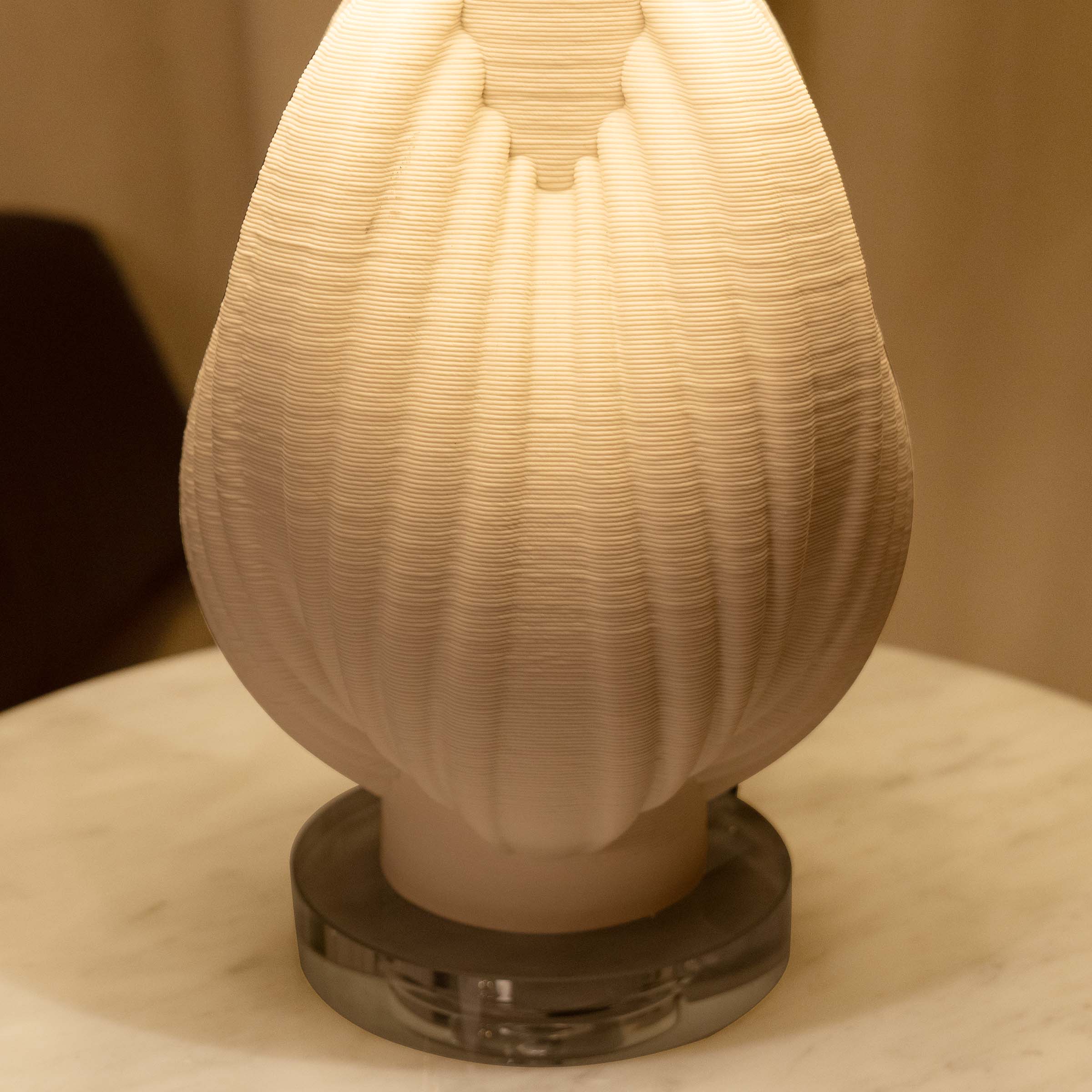 3D Pure White Pod Threaded Ceramic Table Lamp with Fabric Shade