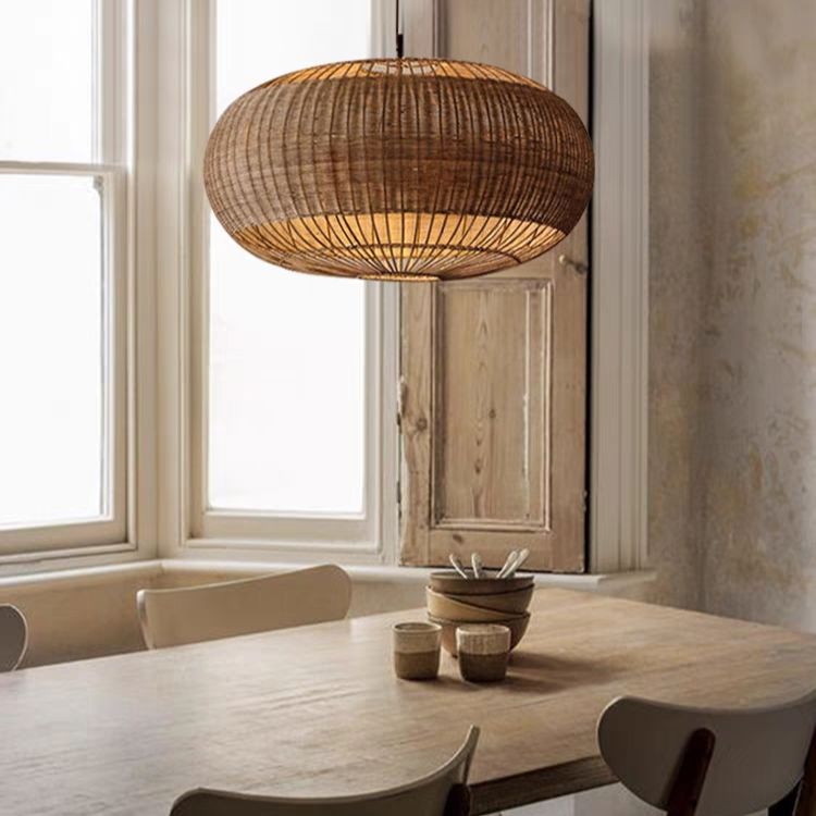 Lightsin Handcrafted Rattan Pendant Light in Flat Round Basket Shape Lightsin UK