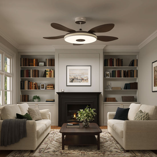 48 inch ceiling fan with dimmable LED light with a compact motor and blade detail