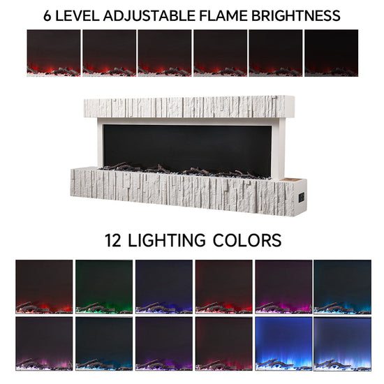 47/59 Inch Wall Mounted Electric Fireplace with Faux Stone Mantel, WiFi, Remote & LED Flames