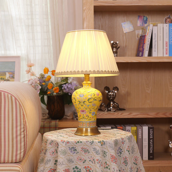 Lightsin Vibrant Ceramic Table Lamps for Living Room – Handcrafted Design with Warm Fabric Shade Lightsin UK