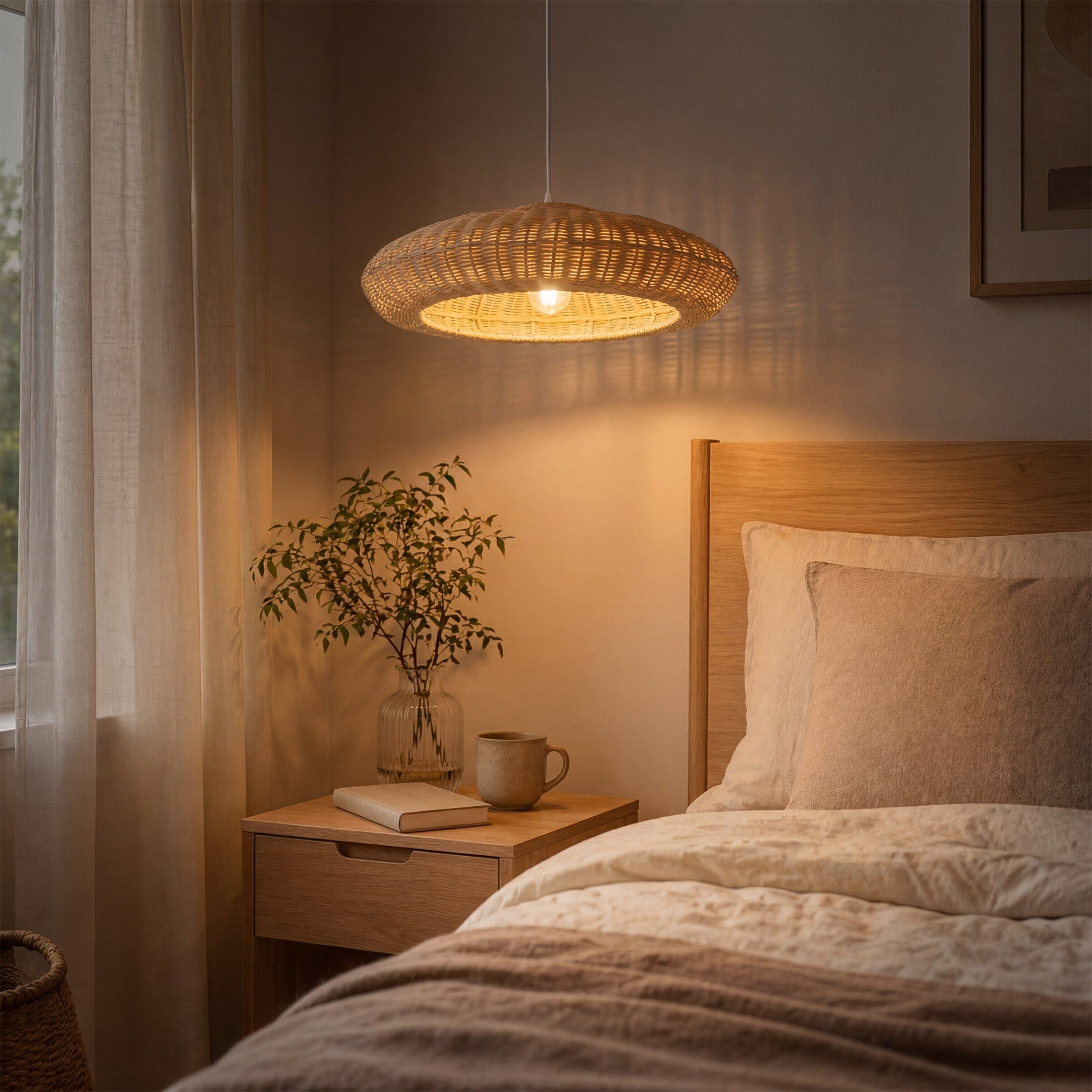 Lightsin Japanese Shell-Inspired Rattan Pendant Light Natural Serenity Lightsin UK 