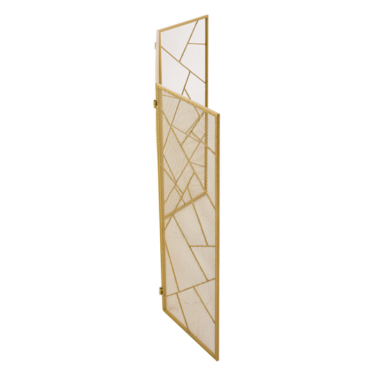 Triple-Fold Iron Fireplace Screen Gold Frame – 132x1x80cm