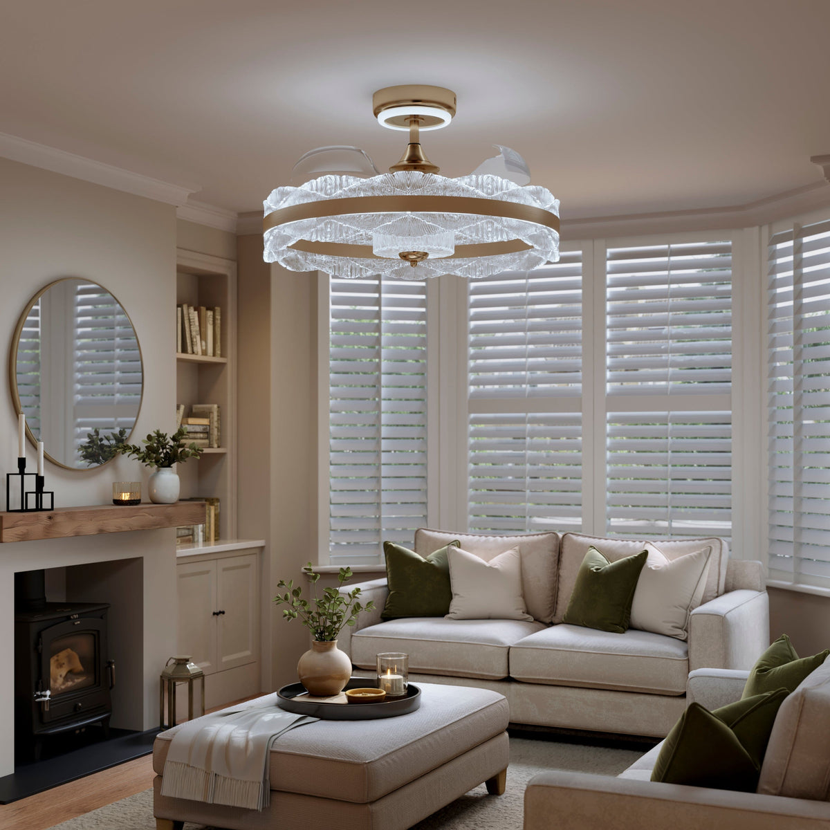 Lightsin Luxury Gold Frame LED Ceiling Fan Light with Retractable Blades Lightsin UK