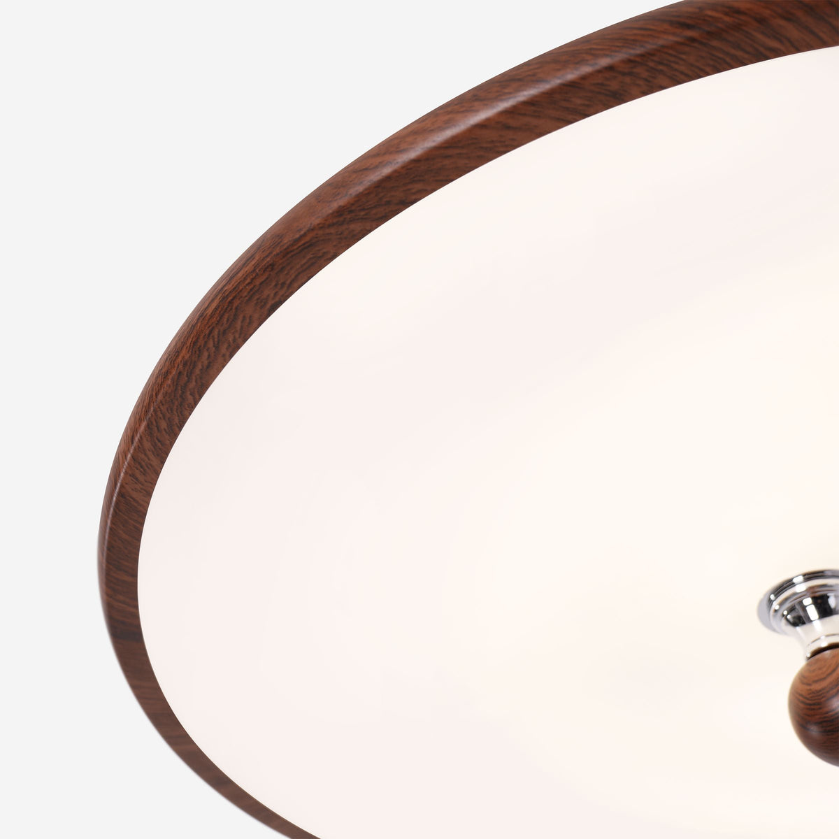 walnut two-globe flush ceiling light mounted close to the ceiling