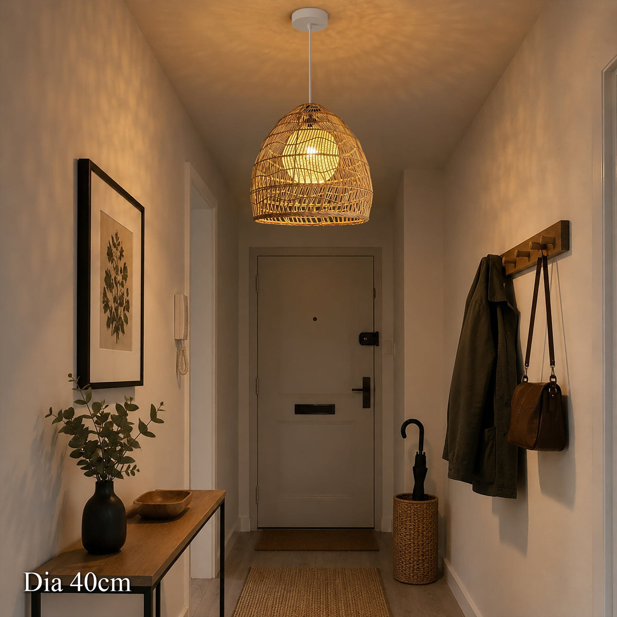 Lightsin Natural Rattan Pendant Light with Optional Woven Inner Sphere Lightsin UK B: with Yellow Sphere (White Wire) 40cm Dia In Stock