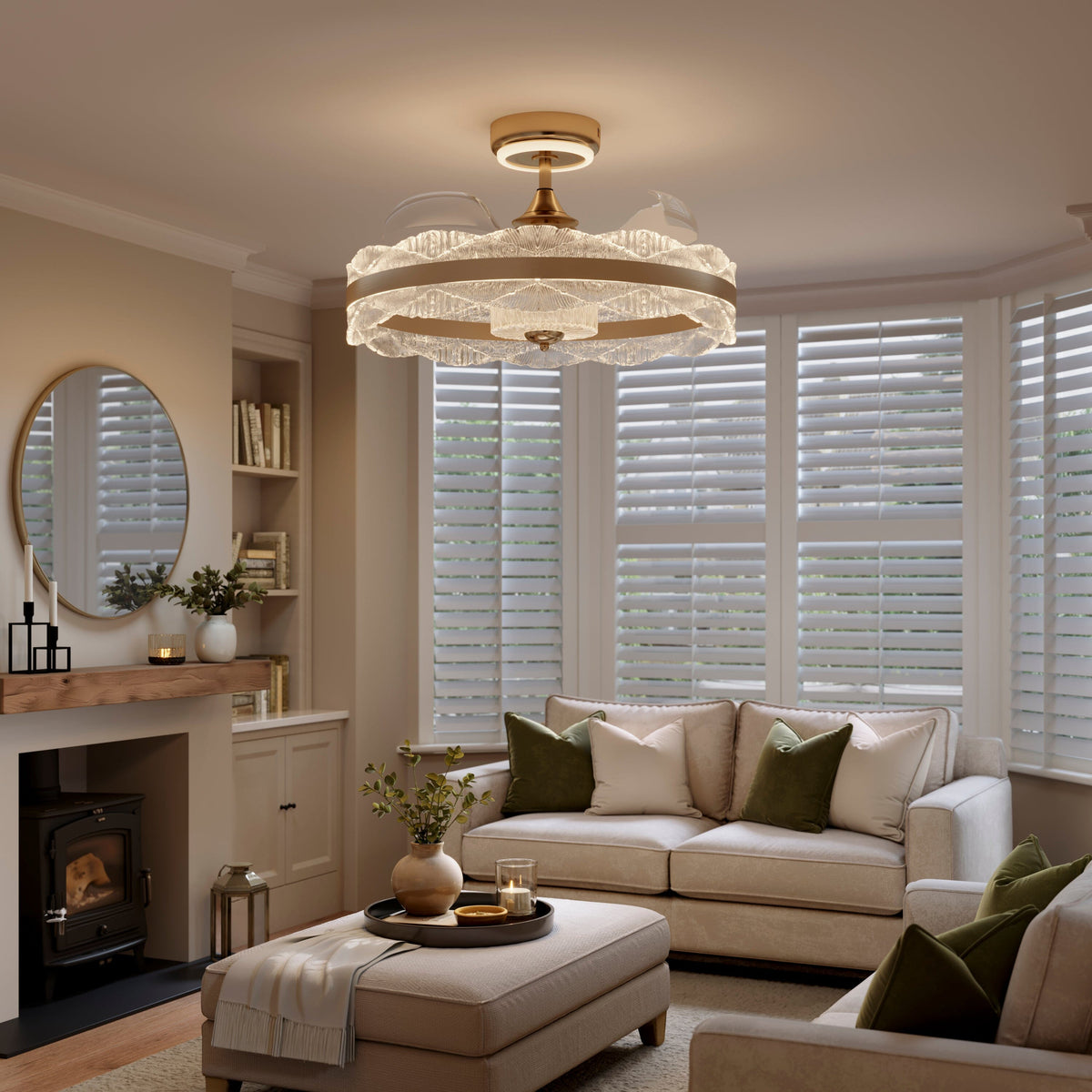 Lightsin Luxury Gold Frame LED Ceiling Fan Light with Retractable Blades Lightsin UK