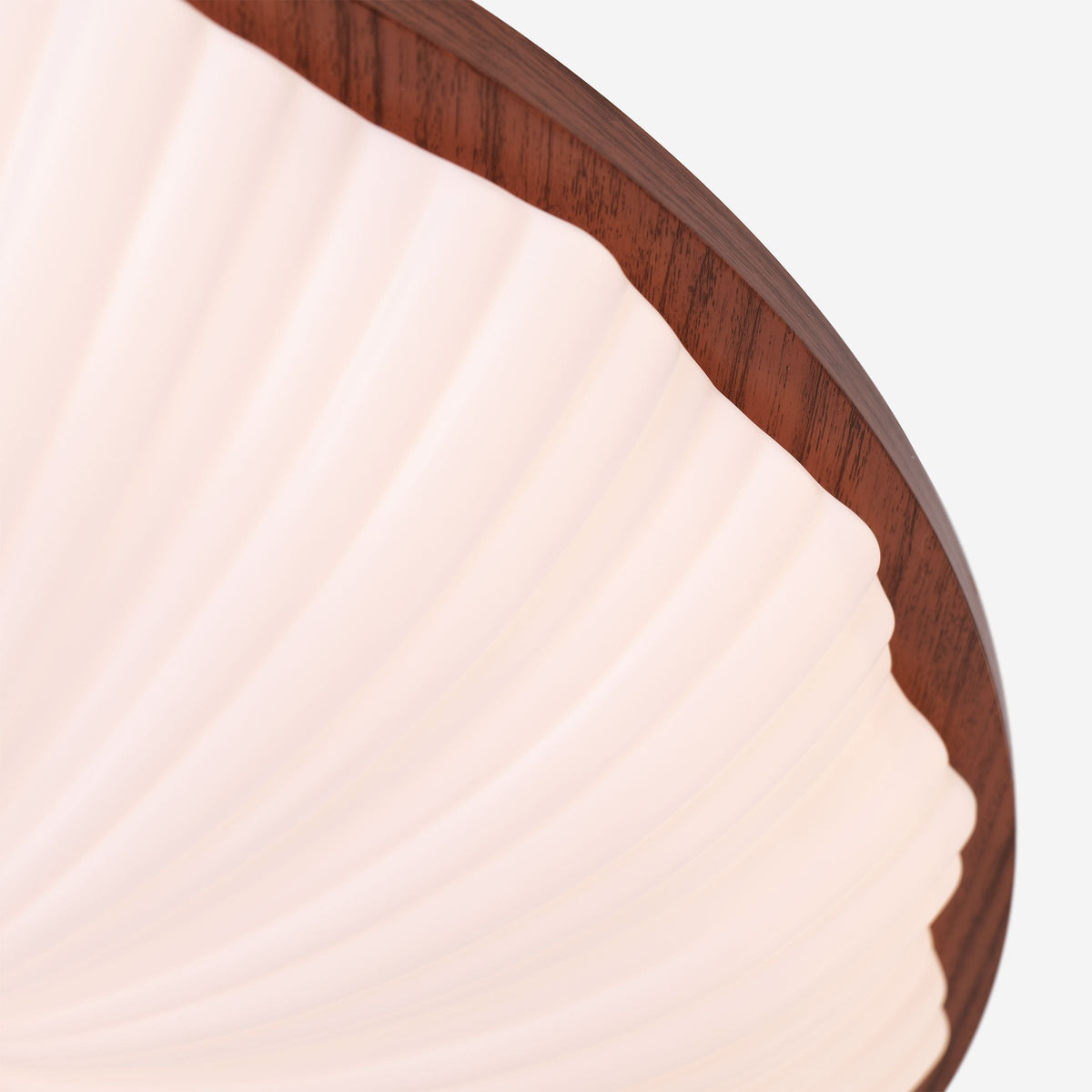 walnut scalloped acrylic ceiling light with a warm diffused glow