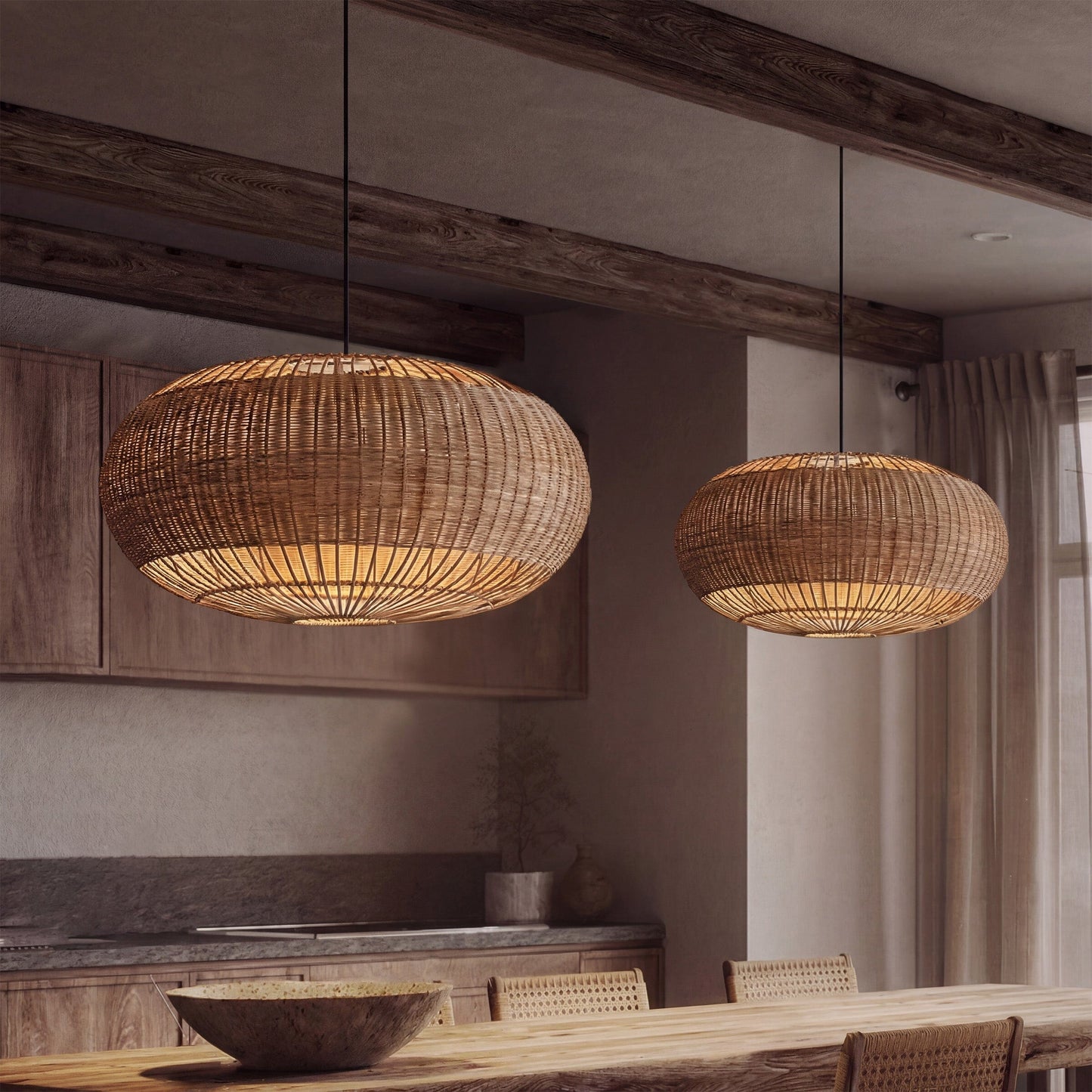 Lightsin Handcrafted Split Rattan Basket Pendant Light for Dining Room, Living Room Living and Home