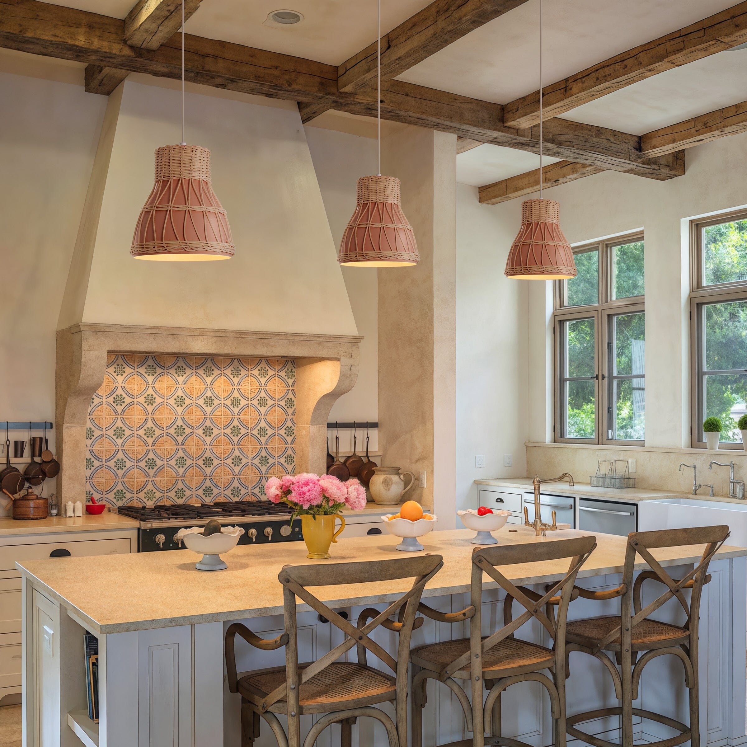 Lightsin Modern Rattan Pendant Light Available in Grey, Pink, and White Lightsin UK Pink 3 Unit 