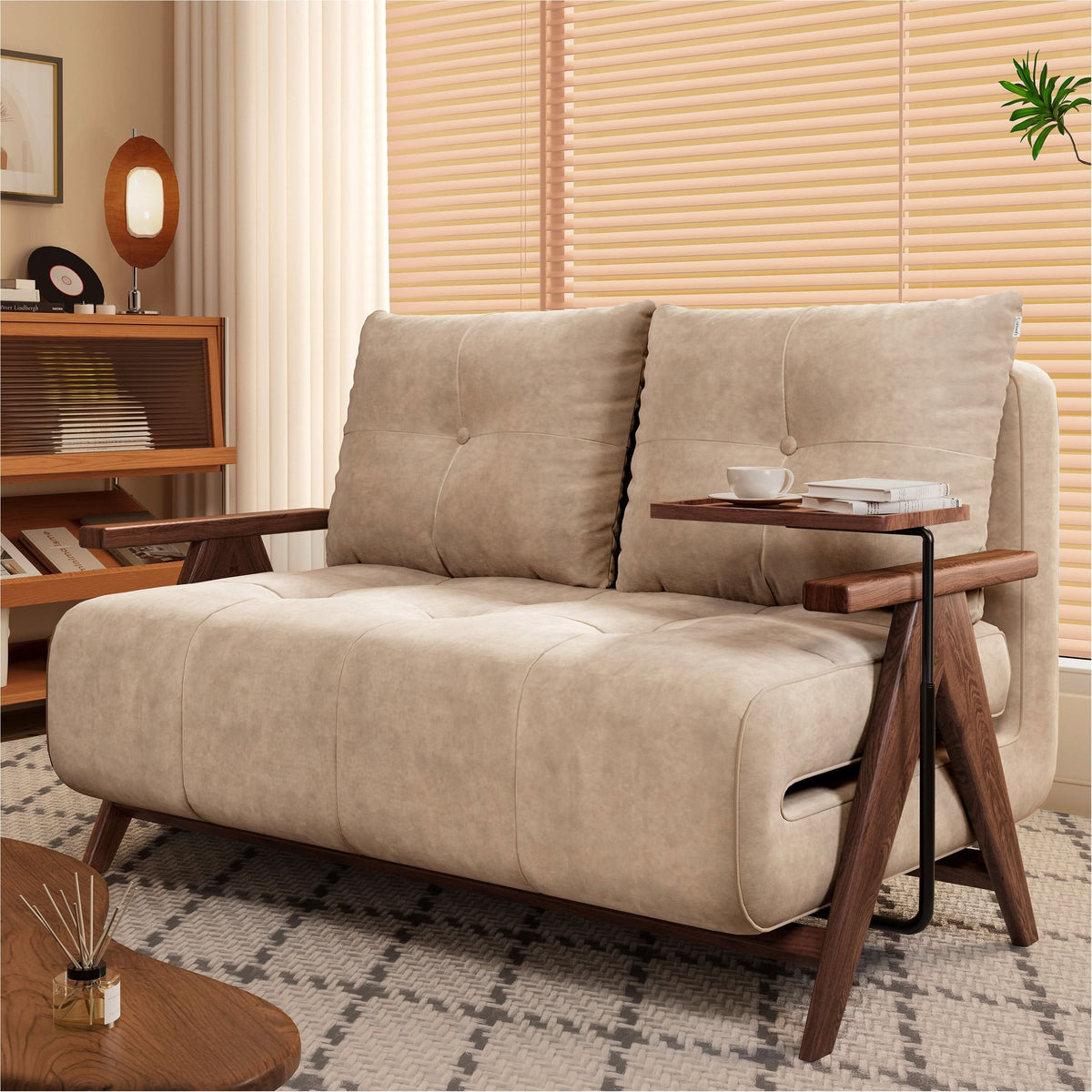Cottonfy Foldable Matte Fabric Solid Wood 3 Mode Sofa Bed Living and home Beige 136CM 
