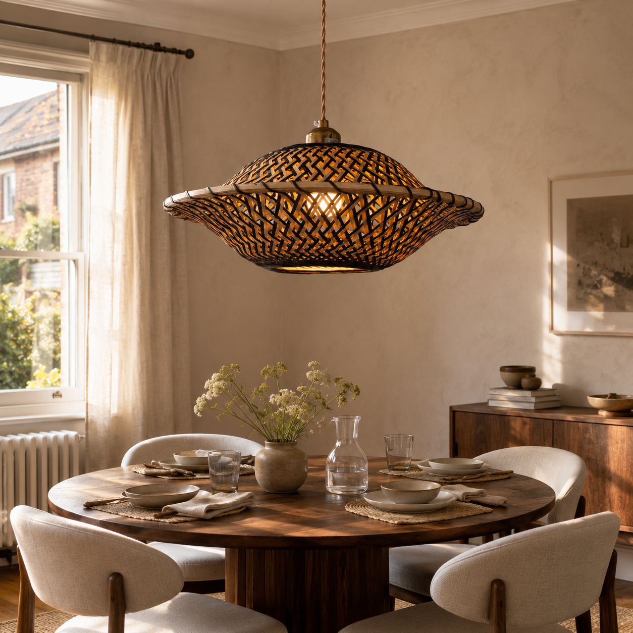 Handcrafted Elegant Natural Black Bamboo Pendant Light
