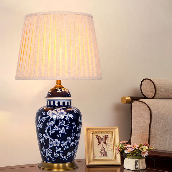 Living Nest UK Vintage Floral Ceramic Table Lamp with Brass Base and Fabric Shade Living Nest UK