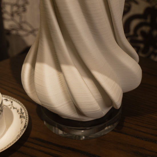 Lightsin 3D Pure White Ceramic Spiral Vase Table Lamp with Fabric Shade Lightsin UK