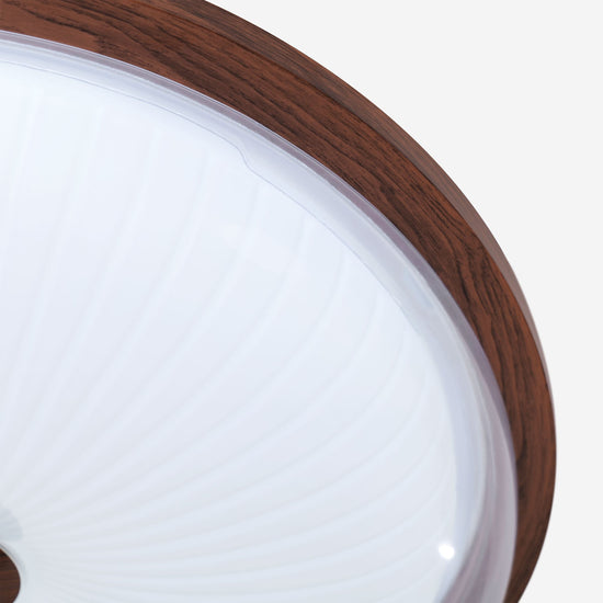 walnut ribbed acrylic ceiling light with a warm diffused glow