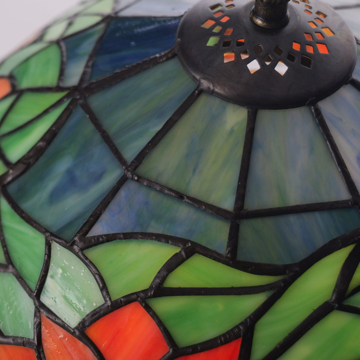 Living Nest UK Tiffany Table Lamp | Handcrafted Stained Glass Floral Petals Series Green and Blue Living Nest UK