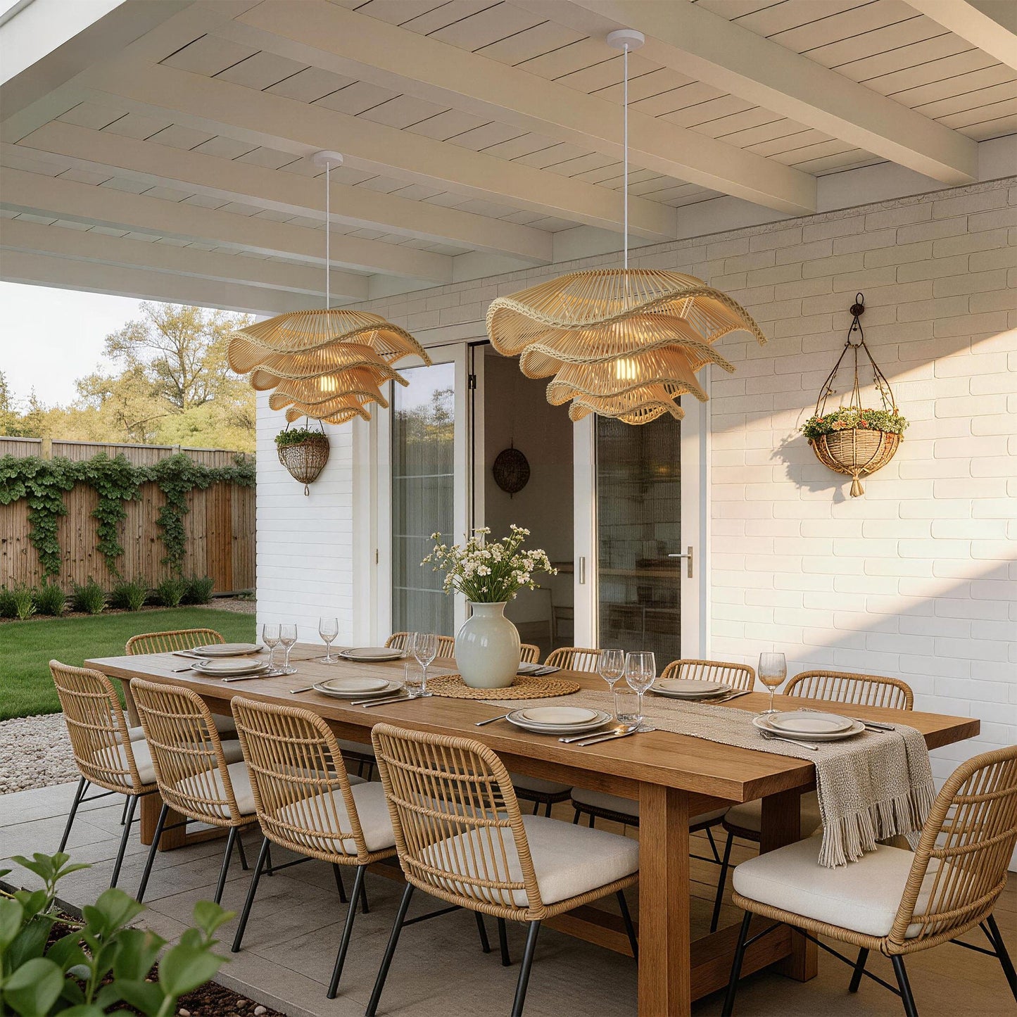 Lightsin Multi-tiered rattan pendant lamp Lightsin UK 3 Units 