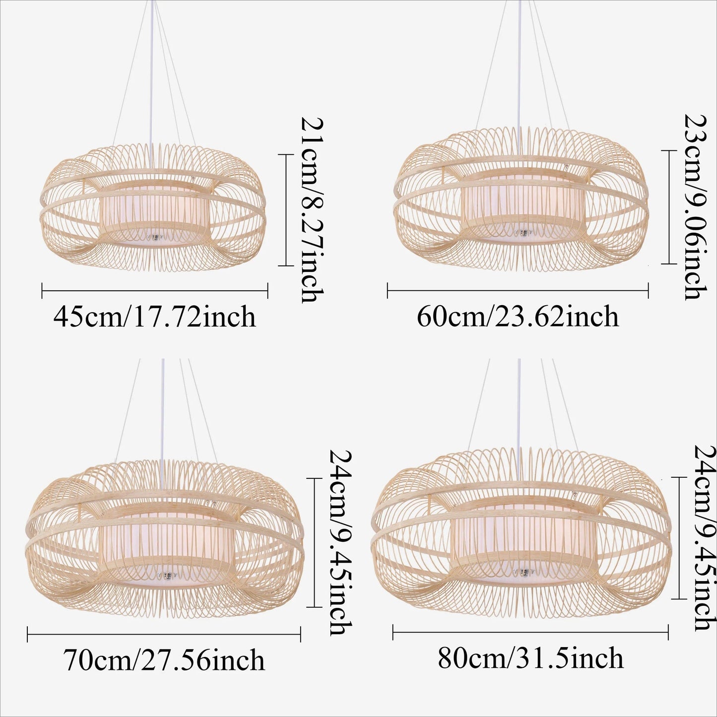 Lightsin LED Bamboo Pendant Light Drum-Shaped 45/60/70/80 Dia Lightsin UK 