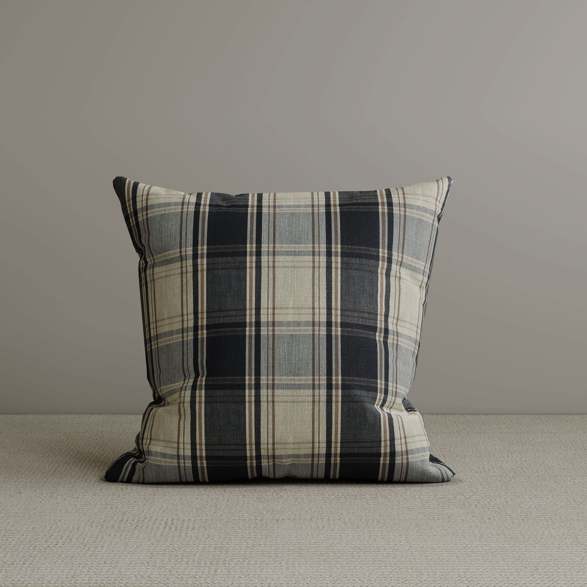 Square Exclusive Design Cushion in Midnight Black Plaid Cotton Linen, 45*45CM Cottonfy UK 1 PC 