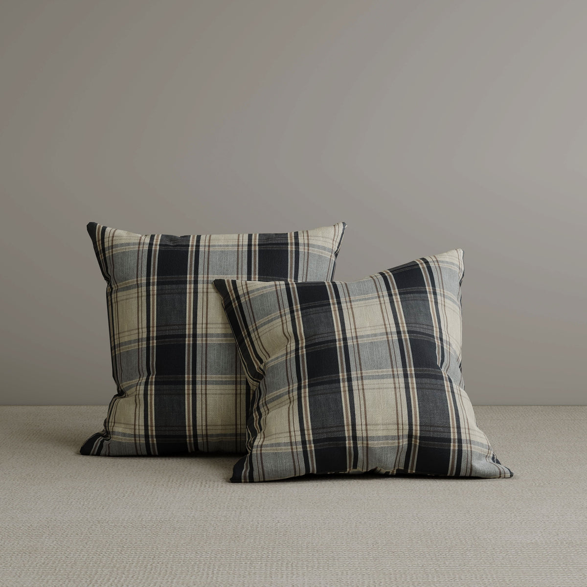 Square Exclusive Design Cushion in Midnight Black Plaid Cotton Linen, 45*45CM Cottonfy UK 2 PCS 