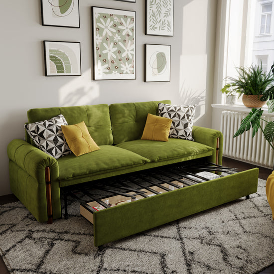 Vintage Pet Friendly Bamboo Design Sofa Bed with Storage