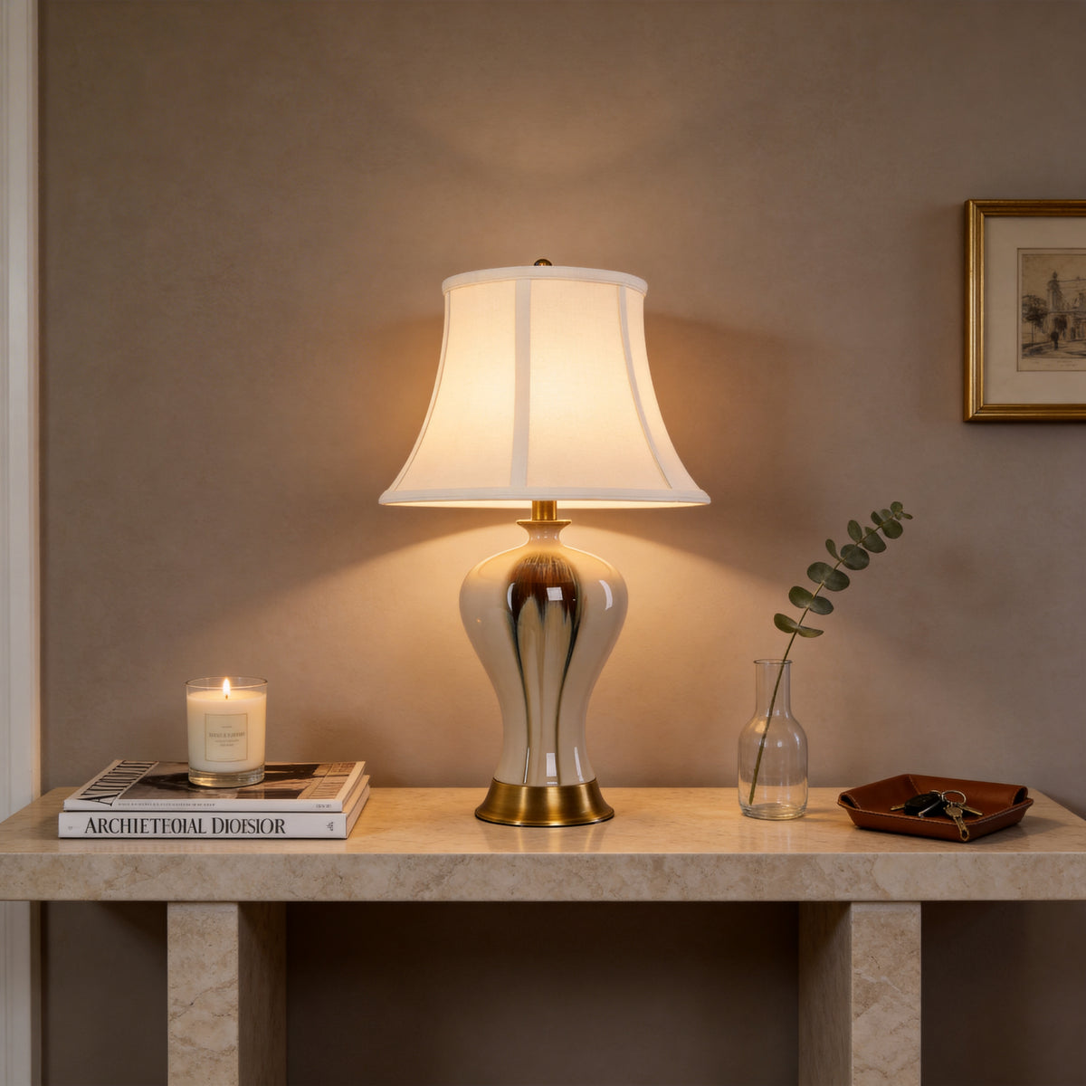 Hand-Glazed ‘Earth & Gold’ Ceramic Table Lamp - A Unique Artisan Masterpiece