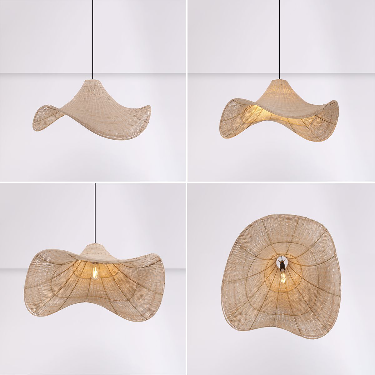 Living Nest UK Natural & White Hat-Shaped Handwoven Rattan Pendant Light Living Nest UK
