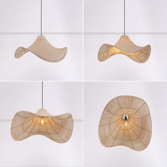 Living Nest UK Natural & White Hat-Shaped Handwoven Rattan Pendant Light Living Nest UK
